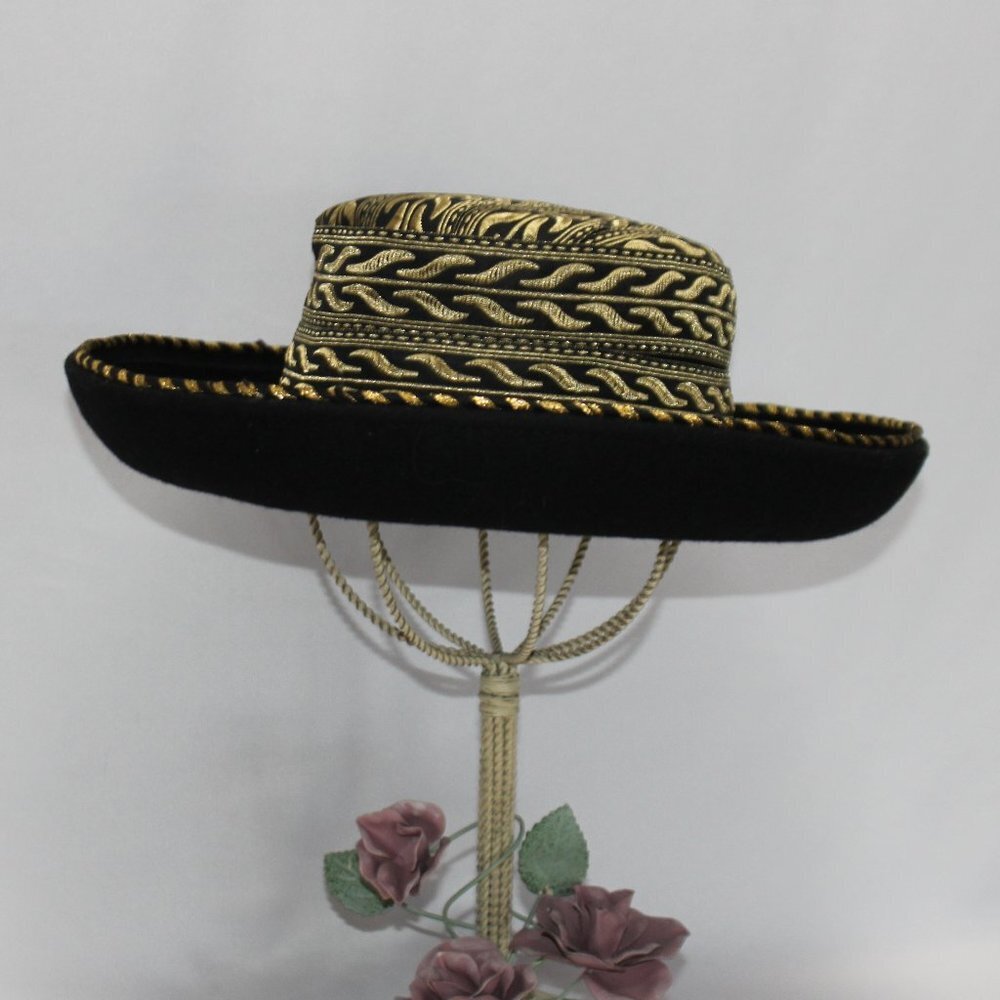 Vintage Dasha 100% Wool Black & Gold Hat